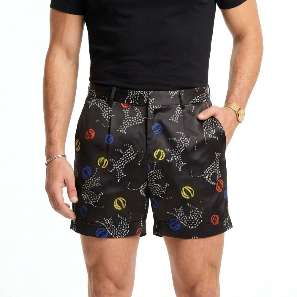 SPIJKER SIS Shorts 100% Silk Black/White Leo Dutch Luxe Men Size Small NEW $325